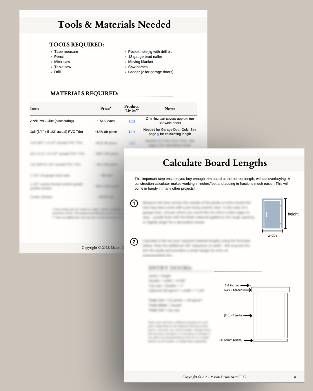 Example Pages from Door Trim Plans